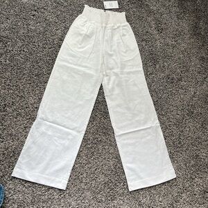 White Wide-Leg Linen Blend Pants